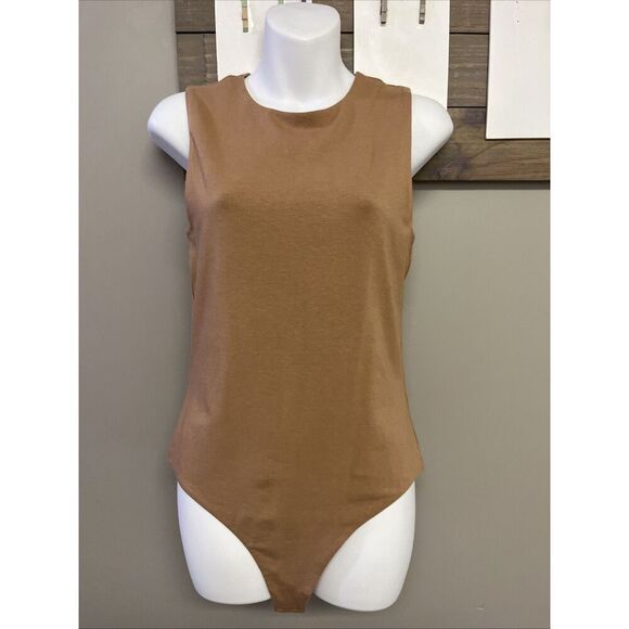 Nuuds Crewneck Sleeveless Heather Mocha/coffee Thong Bodysuit Snaps Medium NWOT - Picture 1 of 12